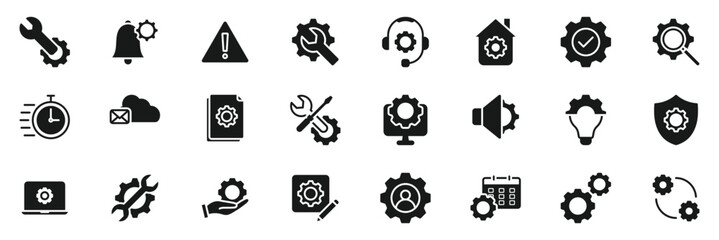 Settings and setup icons set. Setting setup icon collection vector design in trendy style. Setup, settings, configuration, preferences, system, options, customization on white background 