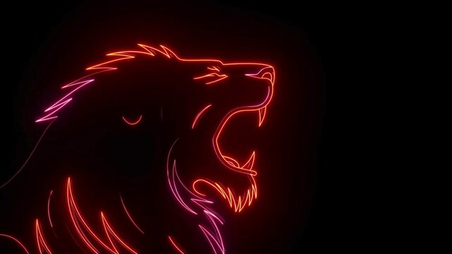 Roaring Lion Head Outline in Neon Red and Pink animal
