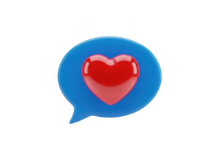 Blue speech bubble with red heart isolated on transparent background