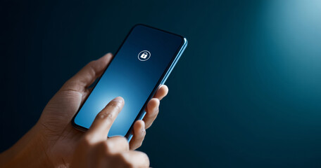 A person unlocking a smartphone with their finger on the screen