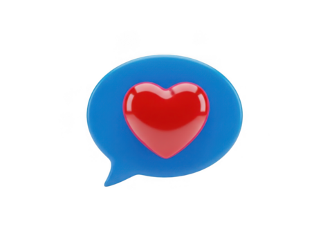 Blue speech bubble with red heart isolated on transparent background - Powered by Adobe