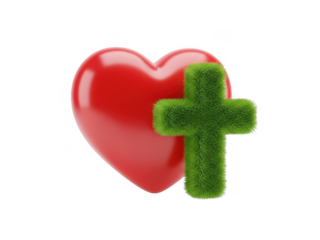 Red heart with green cross isolated on transparent background