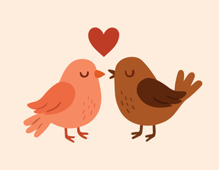 Birds in love. Vector illustration. Cartoon print. Valentine's Day greeting card.