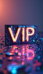colorful neon VIP sign on dark background