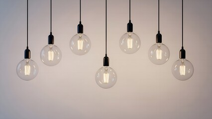 Seven Illuminated Vintage Edison Bulbs Hanging
