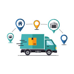 Delivery truck route map illustration
