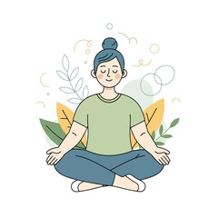 Woman meditating with nature elements
