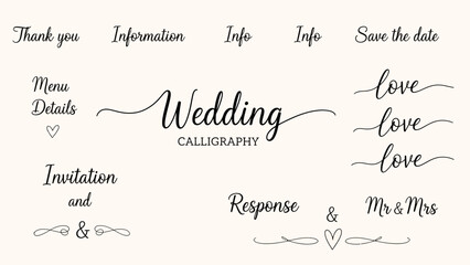 Elegant Wedding Calligraphy and Text Elements for Invitations and Decorations
