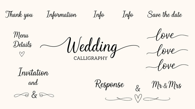Elegant Wedding Calligraphy and Text Elements for Invitations and Decorations - Powered by Adobe