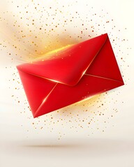Red Envelope with Gold Sparkles, isolated on transparent background