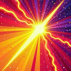 Abstract comic zoom lines, dynamic lightning bolts, vibrant background, electricity, speed, action