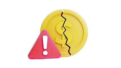 Broken Dollar Coin with Warning Sign - Financial Crisis