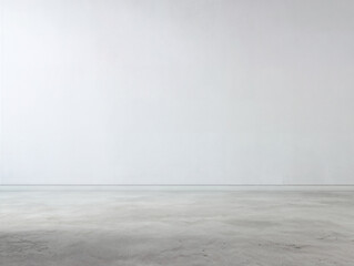 Empty interior with smooth white wall and concrete floor, minimalist studio mockup