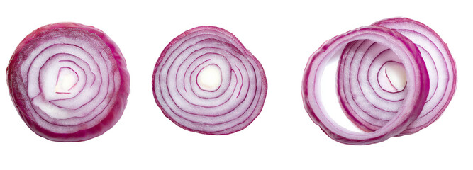 Sliced red onion on transparent background food photography studio setting close-up view