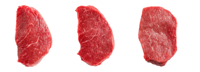 Raw beef cuts on transparent background culinary showcase kitchen environment close-up