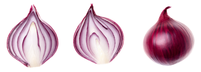Fresh red onion slices on transparent background culinary art food photography studio view