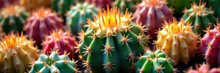 Close-up of diverse cacti, vibrant colors, intricate details, set, image, variety