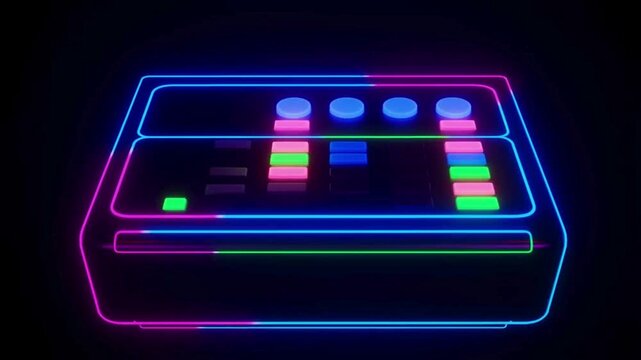 Neon Outline of aDJ Mixer or Control Panel DJ mixer
