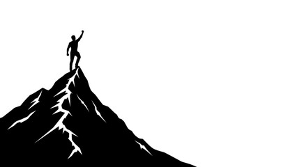 Triumphant person standing on mountain peak with arms raised