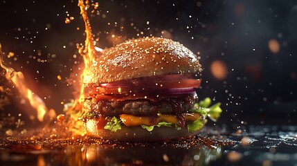 Gourmet burger with tomato and lettuce