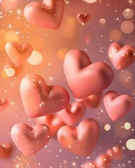 Floating Hearts with Sparkle, isolated on transparent background