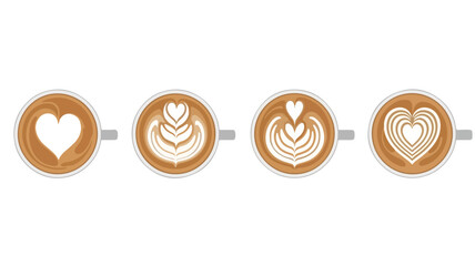 Flat lay of four brown icons with white heart designs on a clean white background.