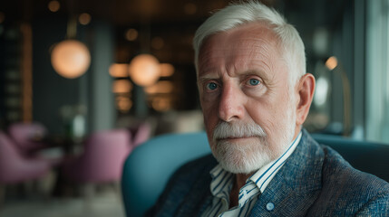 Portrait of a professional finance executive at a boardroom table with documents and a smartphone in elegant business attire showing calm and composed expression