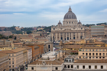 Fototapeta premium View of Vatican City, with St. Peter's Basilica from the balconies of Castel Sant'Angelo, Rome, Italy.