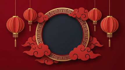 Chinese New Year Lanterns and Clouds Background