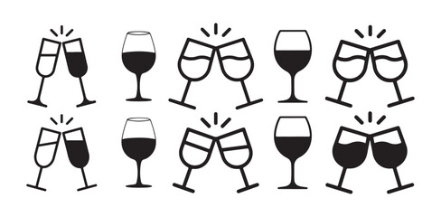Wine Glass Toast and Cheers Hand Gesture Icon Set. People Clinking Wine Glasses Celebration vector, cheers Gesture Line Icon Collection, vector illustration eps 10