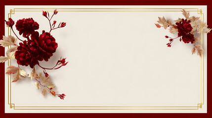 Luxury chinese festive oriental background floral border design on cream background with red frame celebration card template elegant decoration space for text invitation banner poster