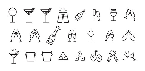 Alcohol Drinks outline Icon set. bar Glassware, Wine, Beer, Cocktail Glasses icon collection, illustration vector eps 10