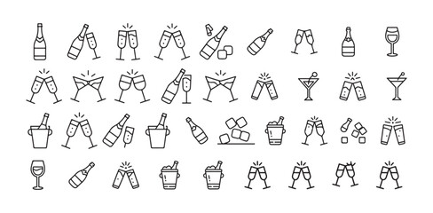 Alcohol Drinks outline Icon set. bar Glassware, Wine, Beer, Cocktail Glasses icon collection, illustration vector eps 10
