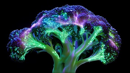 Vibrant broccoli on black background