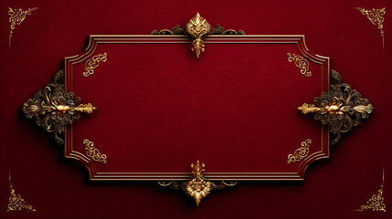 Luxury chinese festive oriental background frame design, ornate gold border on red velvet background, elegant decoration pattern with vintage ornament detail and empty center space for text