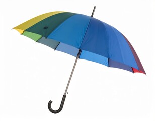 Rainbow Colored Umbrella, Colorful Rain Parasol on White Background