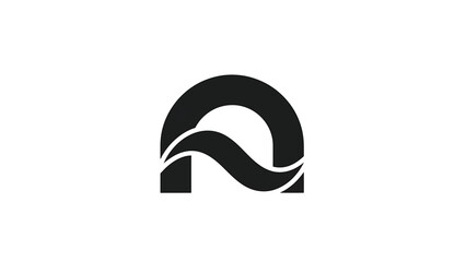 A black, bold, stylized letter A or abstract arc and wave shape on a clean white background