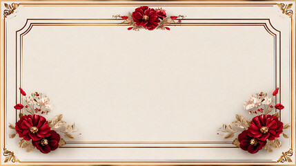 Luxury chinese background with festive oriental background frame features elegant gold border and red flower decoration on cream space for greeting invitation or banner design