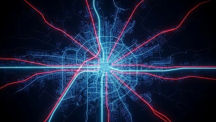 Electric Neural Network Structure Visualization, Digital Brain Connection Map, Abstract Technology Graphic, Futuristic Data Flow