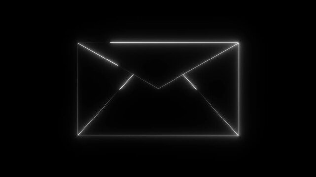 Neon blue color message icon animation with black background. Glowing neon message icon concept for digital communication and UI interface