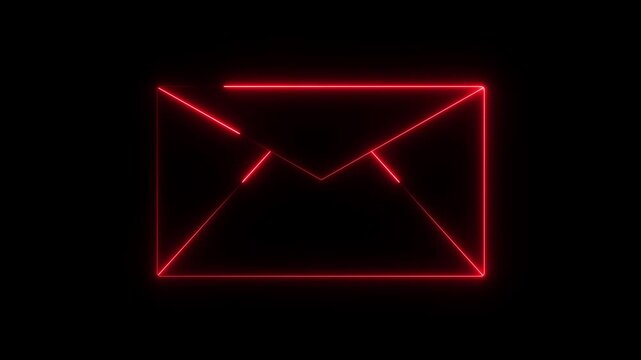 Neon blue color message icon animation with black background. Glowing neon message icon concept for digital communication and UI interface