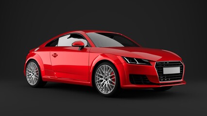 3d red sport car on blackbackground side view render