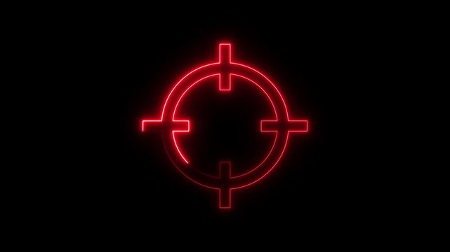 Glowing neon military target icon animation with black background for tactical HUD and defense technology concept