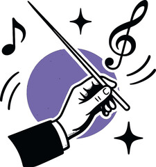 Orchestra Conductor Baton Music Notes Vector Art