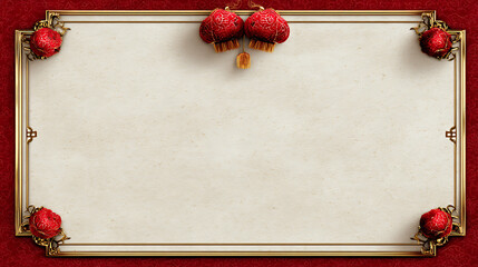 Luxury chinese background with ornate gold border and festive oriental background frame design elegant red lantern decoration space joyful celebration greeting card layout