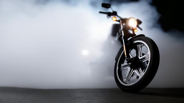 a powerful motorcycle performing a burnout at night
