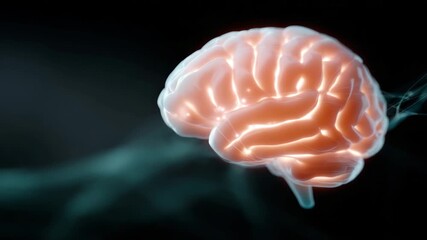 4K A glowing human brain with highlighted frontal lobe activity, surrounded by abstract plexus lines and nodes representing neural connections and data flow. - Powered by Adobe