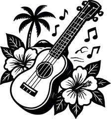Ukulele Hawaiian Tropical Flower Music Vector Art