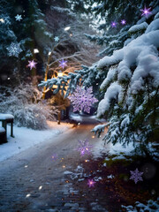 Winter landscape with snowflakes 