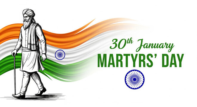 Gandhi Martyrs Day 30 January Tricolor Wave Minimal Tribute Illustration Design